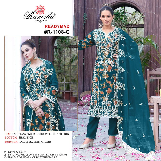 R 1108 By Ramsha Nx Organza Readymade Pakistani Suits Wholesale Market In Surat
